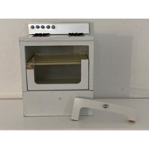 Doll House Miniature White Silver Wood Kitchen Oven Sink Refrigerator 3Pc VTG - Picture 4 of 16